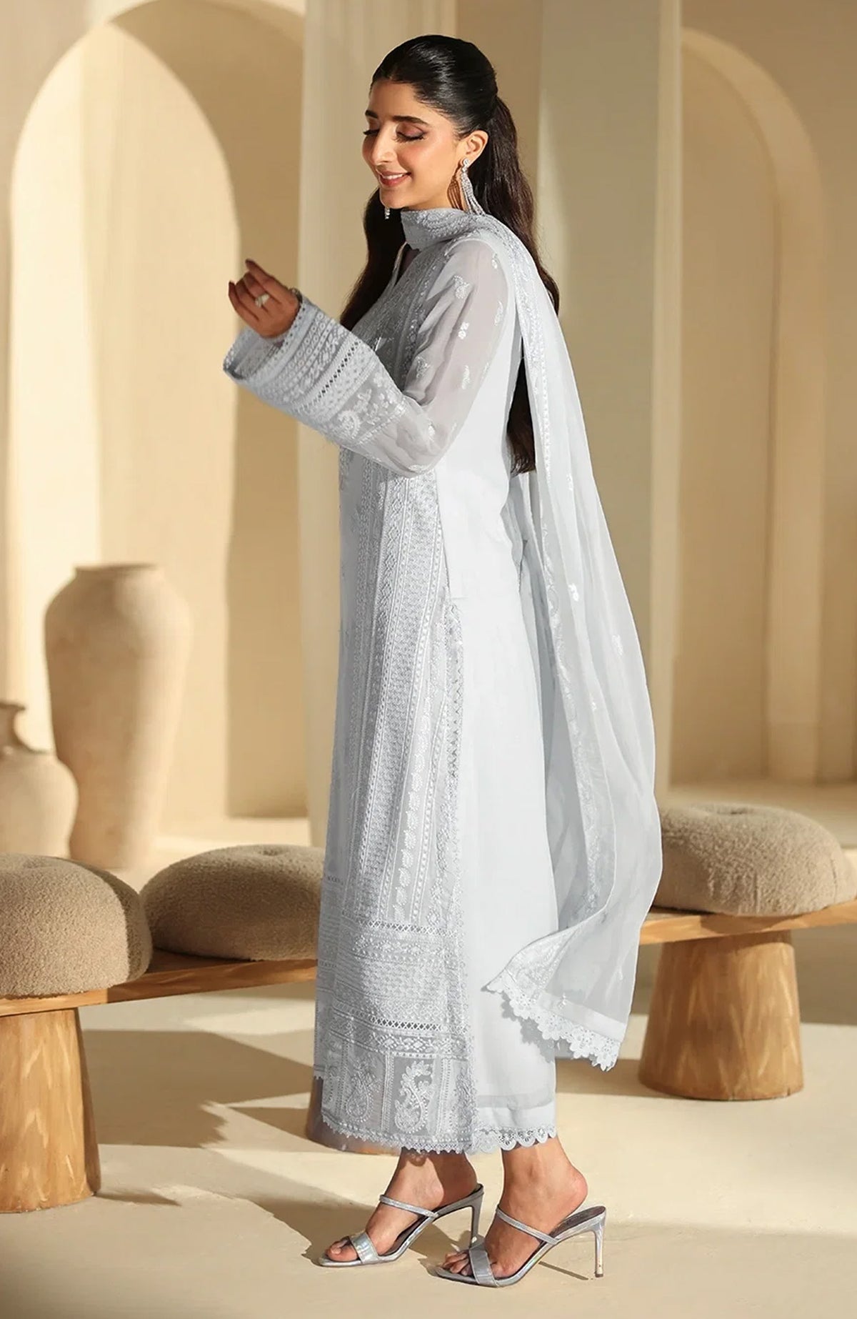 Luxè By Azure Embroidered Chiffon 3 Piece Unstitched Suit-AZRLUX25L-ICE SERENITY- Summer Collection