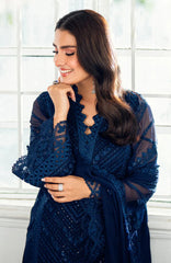Luxè By Azure Embroidered Chiffon 3 Piece Unstitched Suit-AZRLUX25L-IMPERIAL MIDNIGHT- Summer Collection