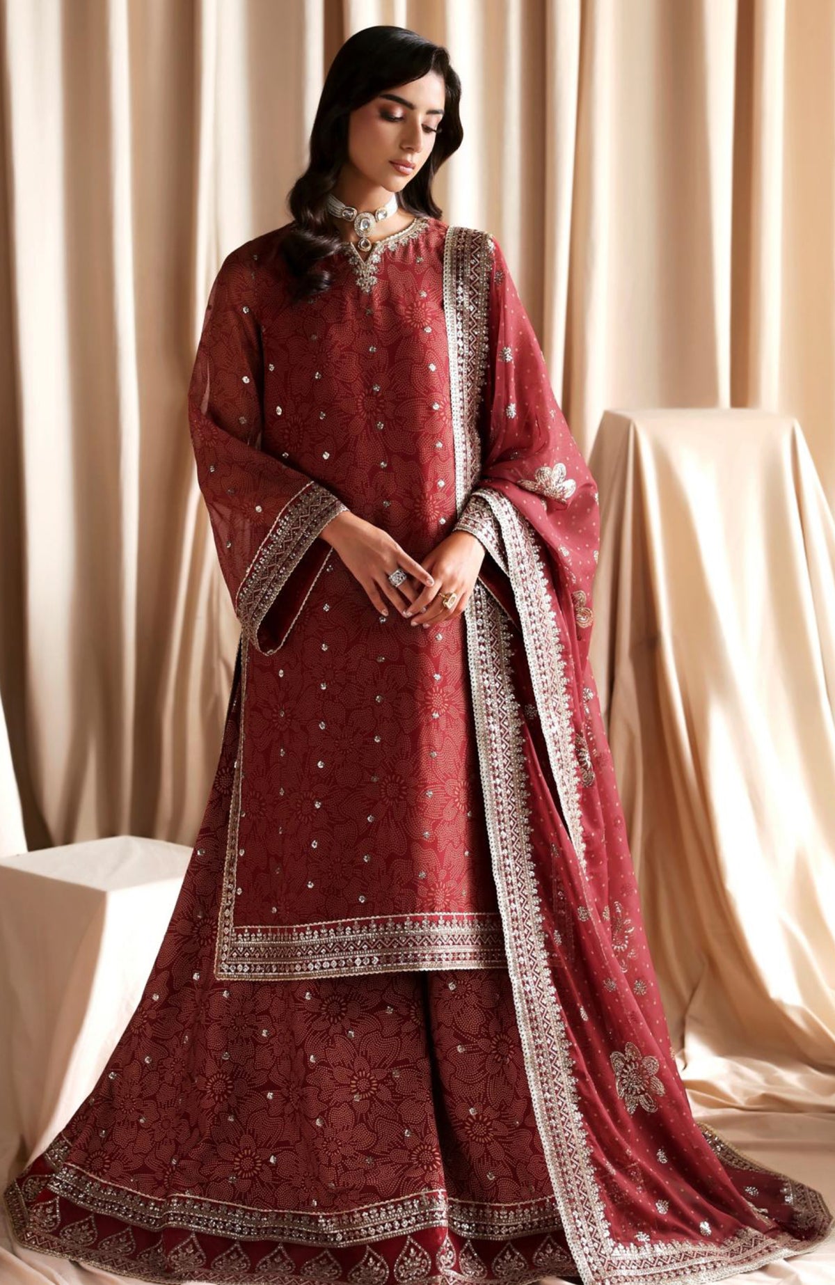 Siraya by Zarif Unstitched Embroidered Chiffon 3 Piece Suit - ZRFSRYF-04-MAHEEN- Wedding Collection