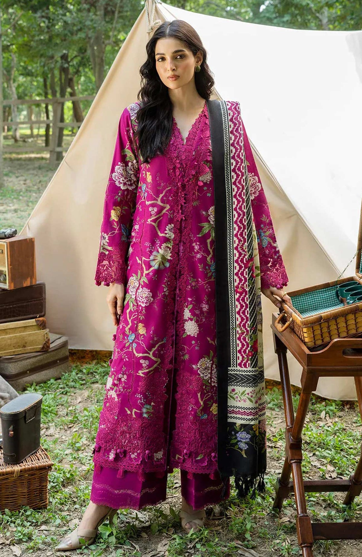 Wilderness by Elaf Unstitched Embroidered Pashmina Shawl  3 Piece Suit ELFWLDW- 7B- MULBERRY- Winter Collection