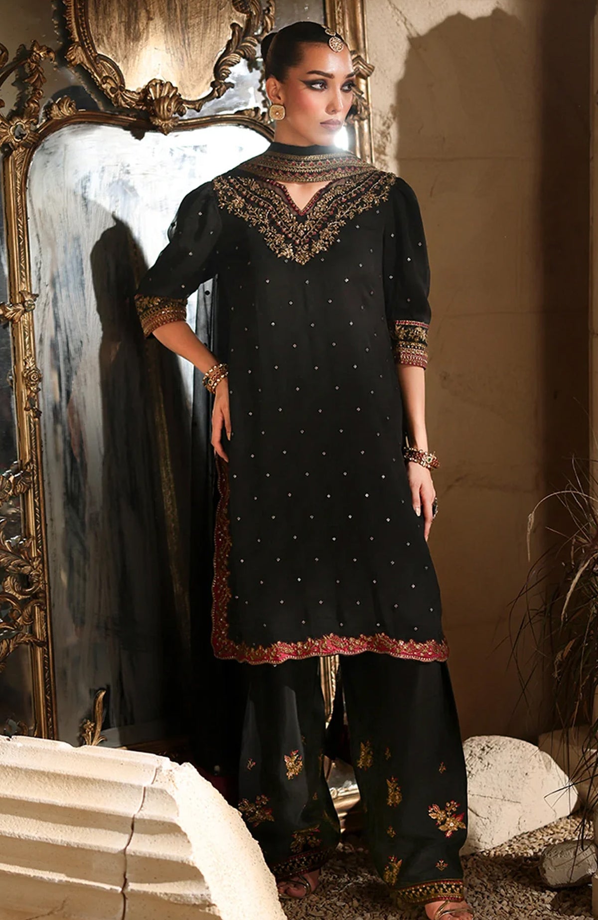 Luxè By Azure Embroidered Chiffon 3 Piece Unstitched Suit-AZRLUX25L-MYSTERE- Summer Collection