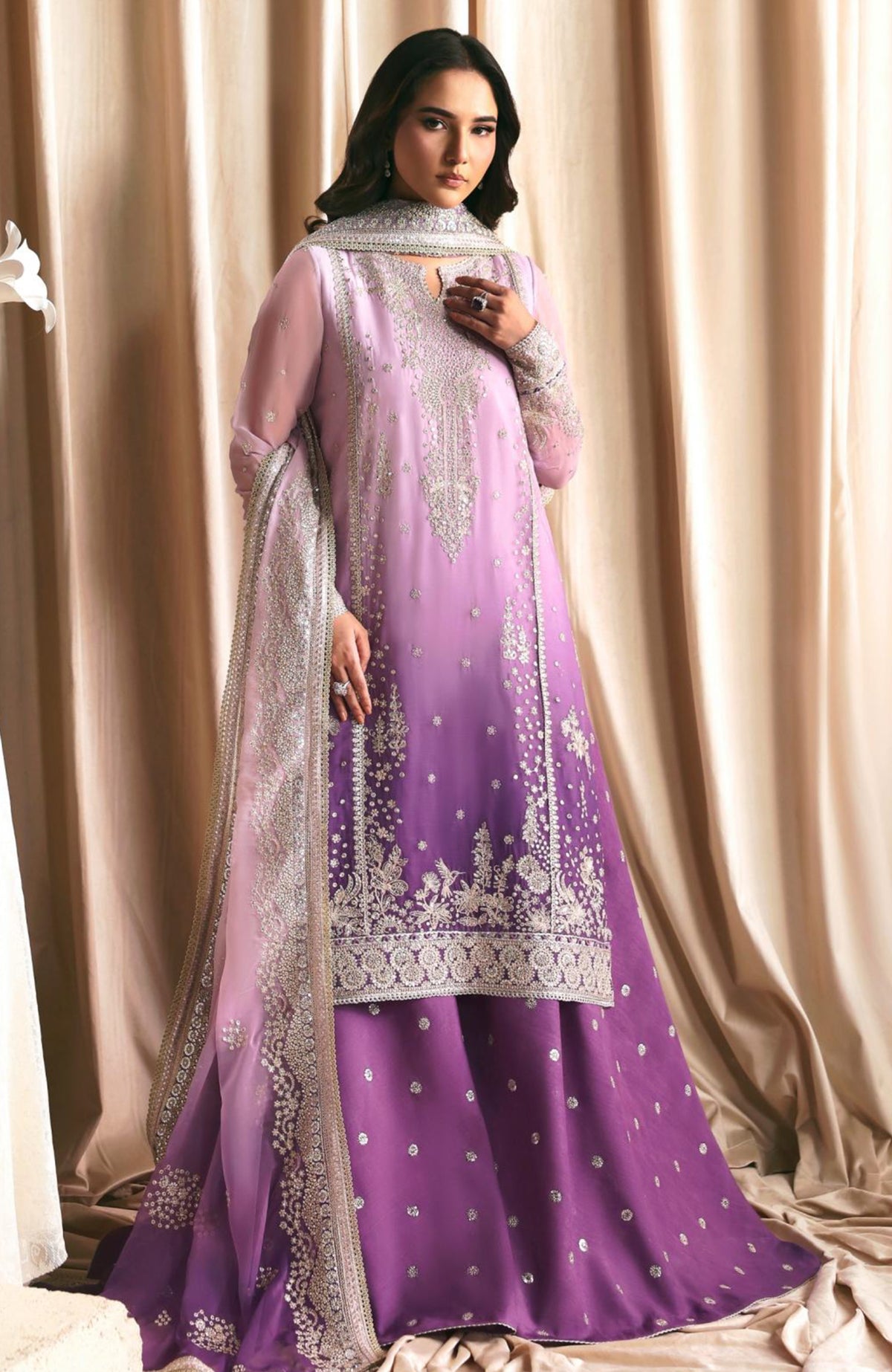 Siraya by Zarif Unstitched Embroidered Chiffon 3 Piece Suit - ZRFSRYF-02-NIGAH- Wedding Collection