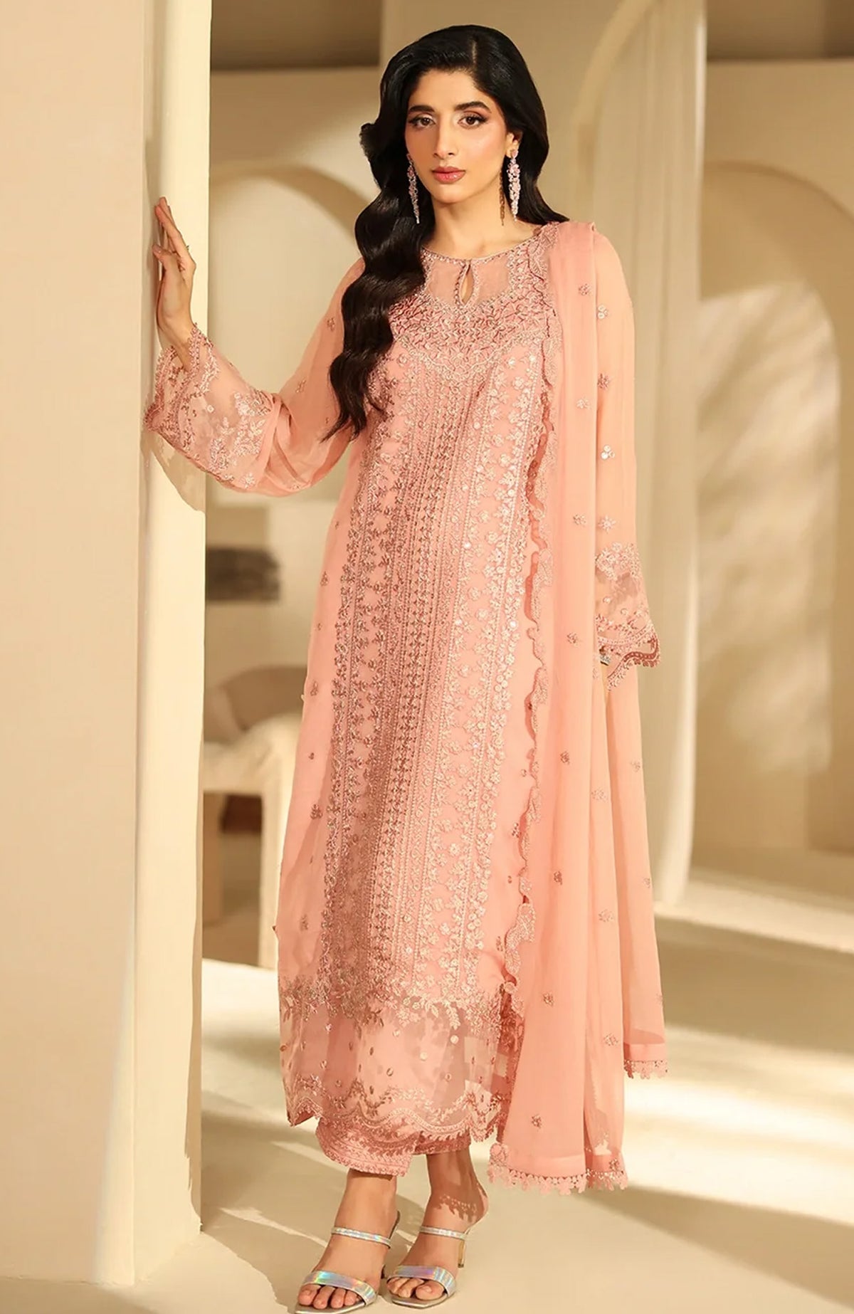 Luxè By Azure Embroidered Chiffon 3 Piece Unstitched Suit-AZRLUX25L-ROSELLE- Summer Collection