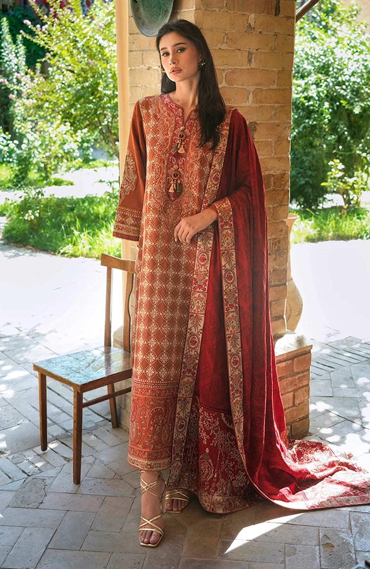 Broadway  Echoes of Registan By Mushq  Unstitched Embroidered Jacquard 3 Piece Suit -MSQBDWY- RUMI SUNSET- Winter Collection