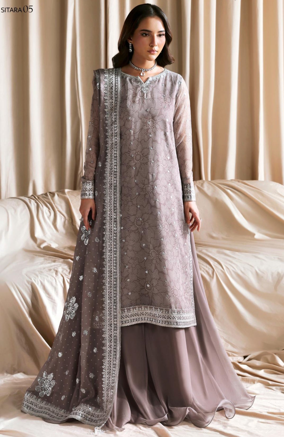 Siraya by Zarif Unstitched Embroidered Chiffon 3 Piece Suit - ZRFSRYF-05-SITARA- Wedding Collection