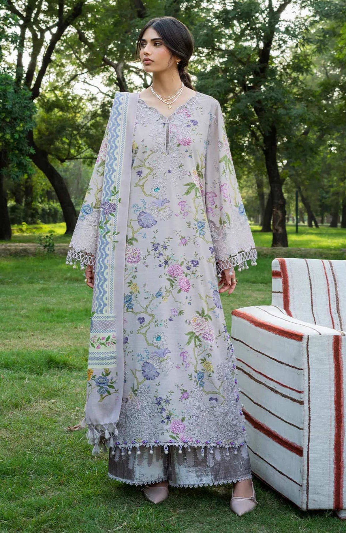 Wilderness by Elaf Unstitched Embroidered Pashmina Shawl  3 Piece Suit ELFWLDW- 7A- SNOWBELLE - Winter Collection