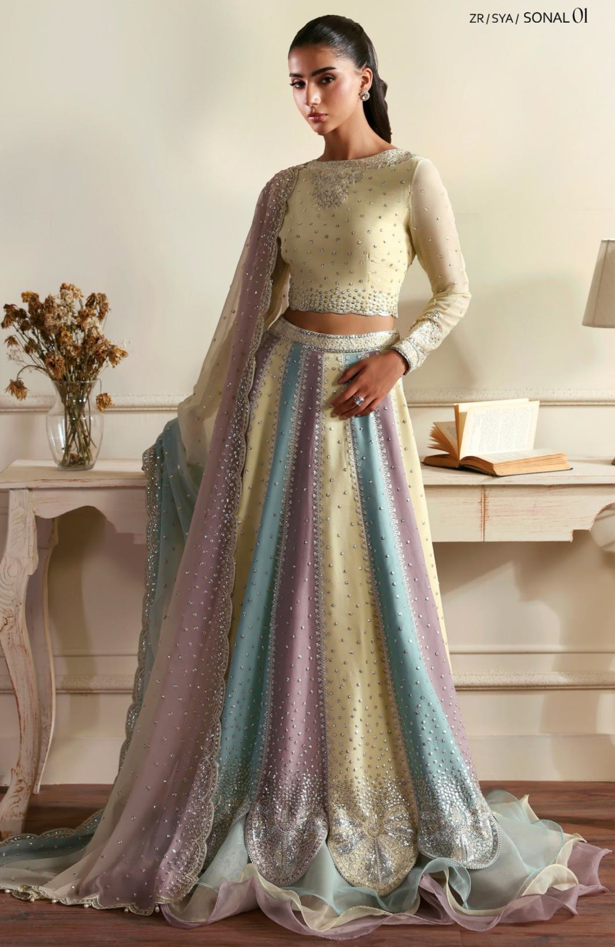 Siraya by Zarif Unstitched Embroidered Chiffon 3 Piece Suit - ZRFSRYF-01-SONAL- Wedding Collection