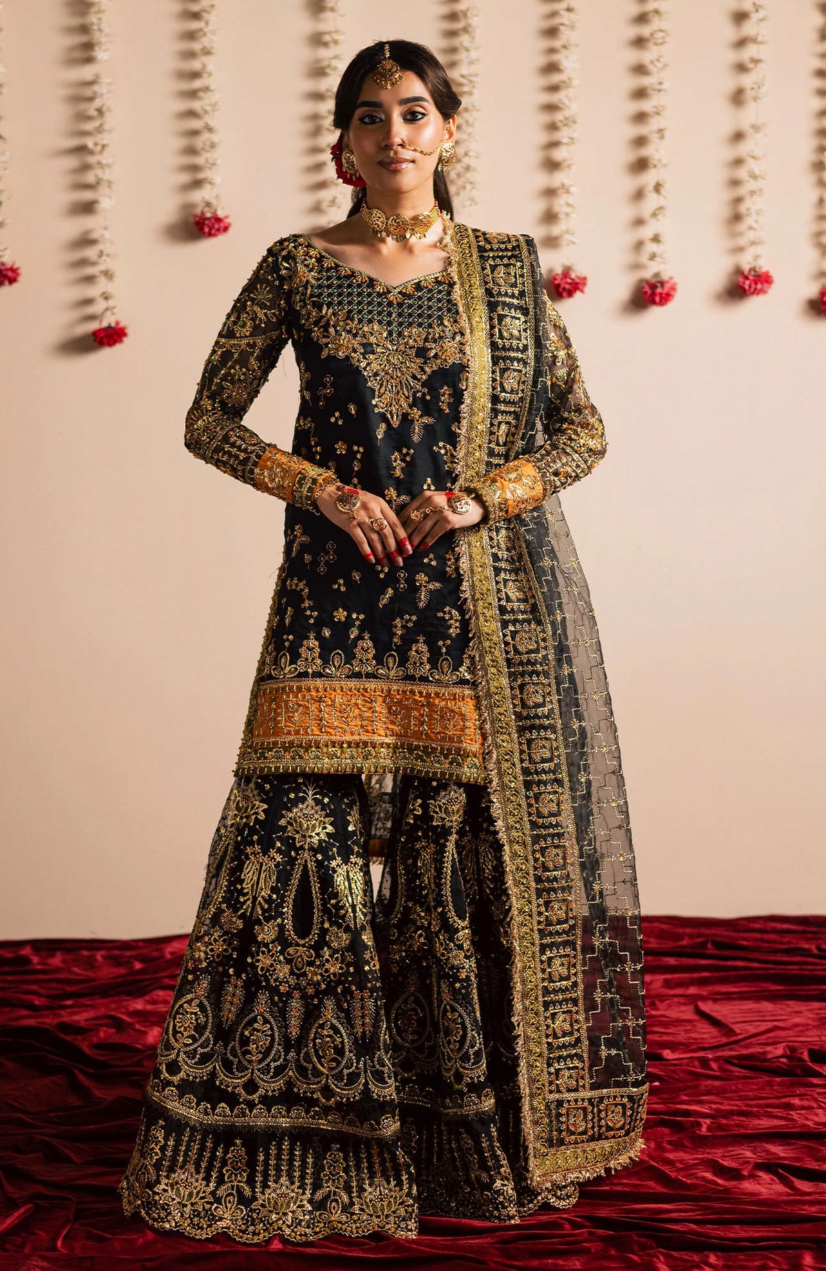 Jhil Mill By Maria Osama Khan Unstitched Hand Embroidered 3 Piece - MOKJM25F-Surmayi- Wedding Collection