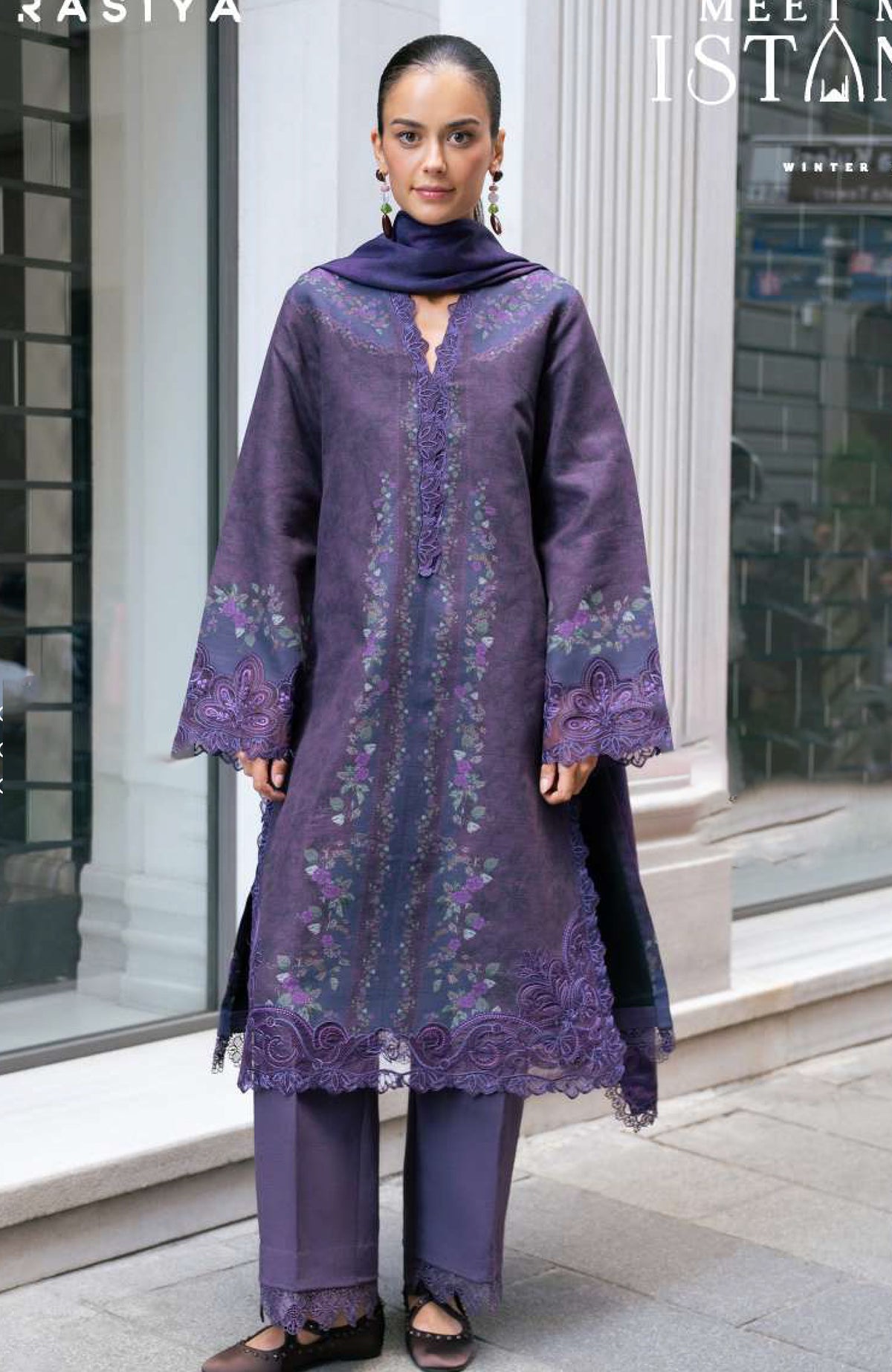Meet Me in Istanbul By Rangrasiya Unstitched Embroidered Khaddar 3 Piece Suit - RRMIKHDW-VELA- Winter Collection
